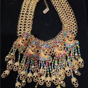 Gold Multicolor Skull Statement Necklace